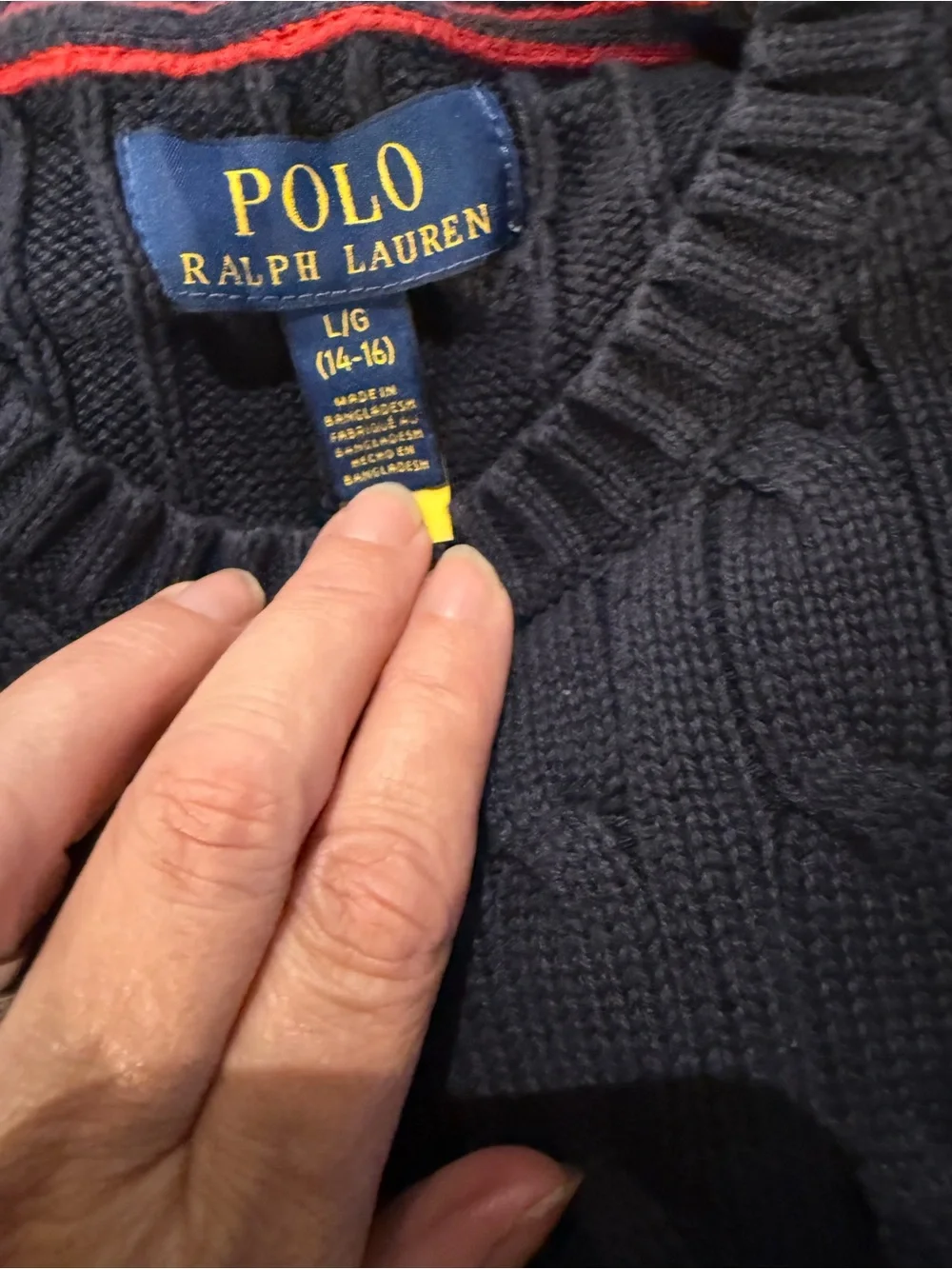 Ralph Lauren Navy Cable-Knit Sweater with Red Pony